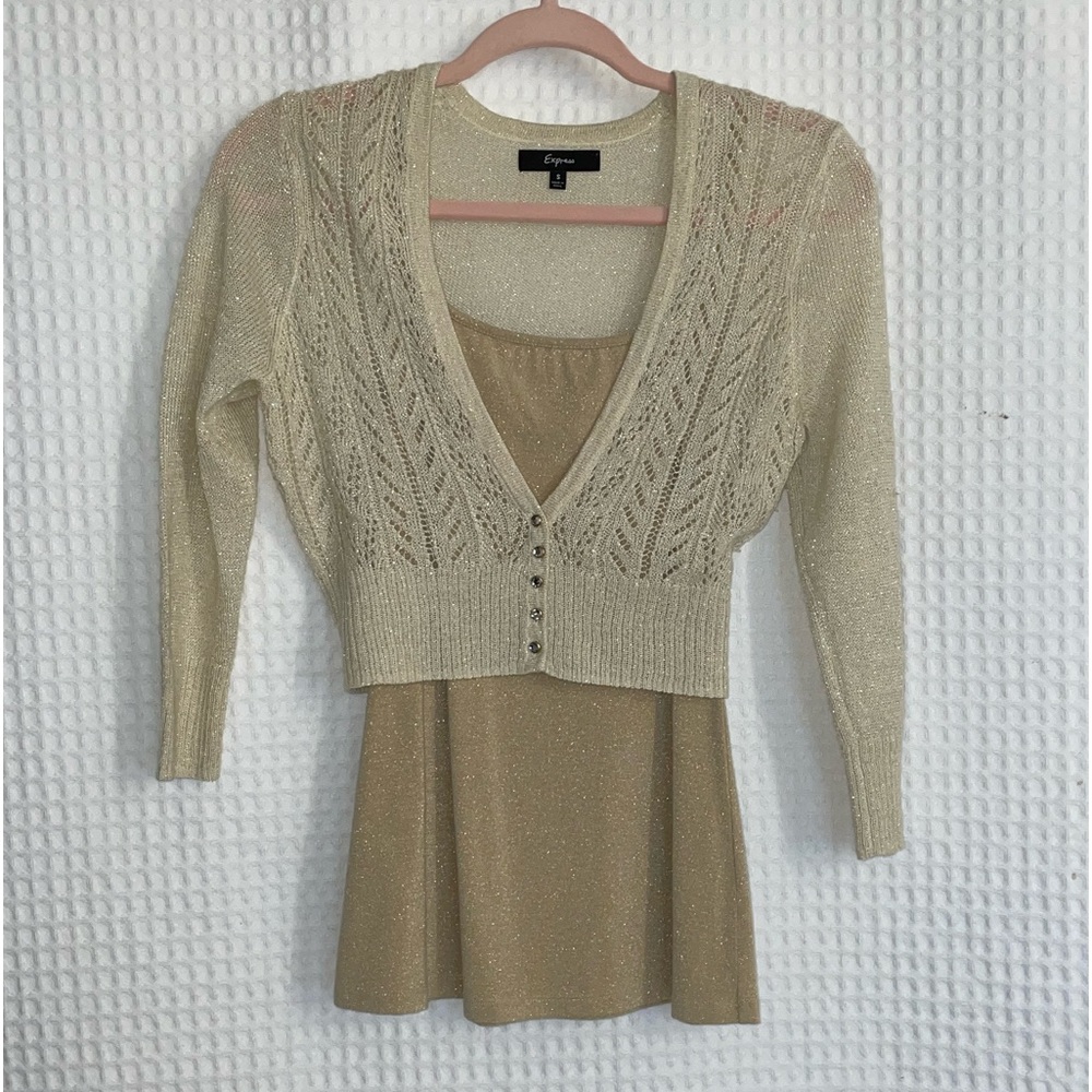 Express crop cardigan (Size S)with gold sparkly tank for underneath (Size XS) - Picture 1 of 9
